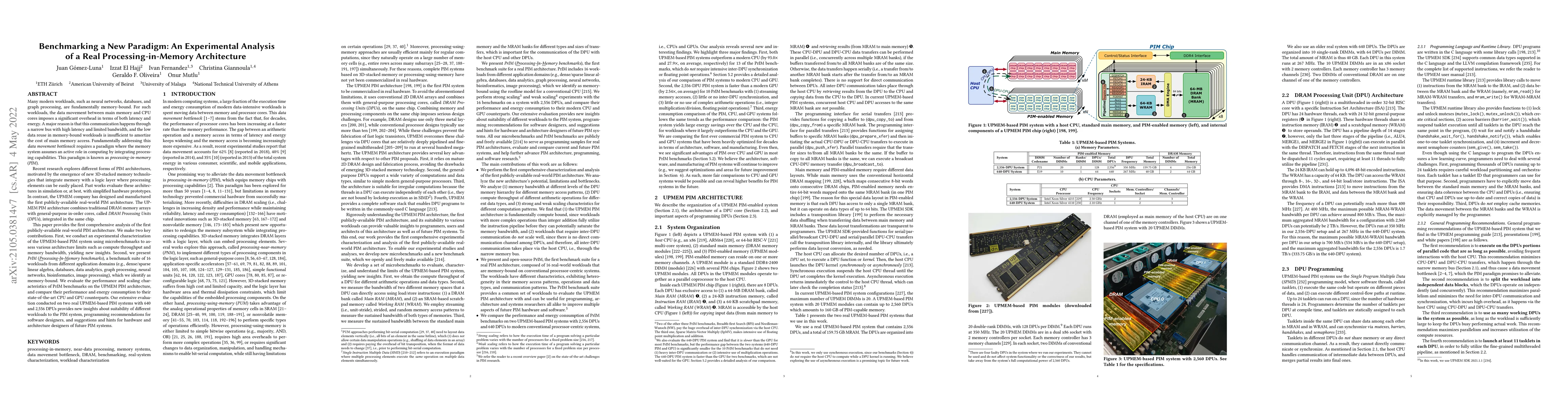 Thumbnail for Benchmarking a New Paradigm: An Experimental Analysis of a Real
  Processing-in-Memory Architecture