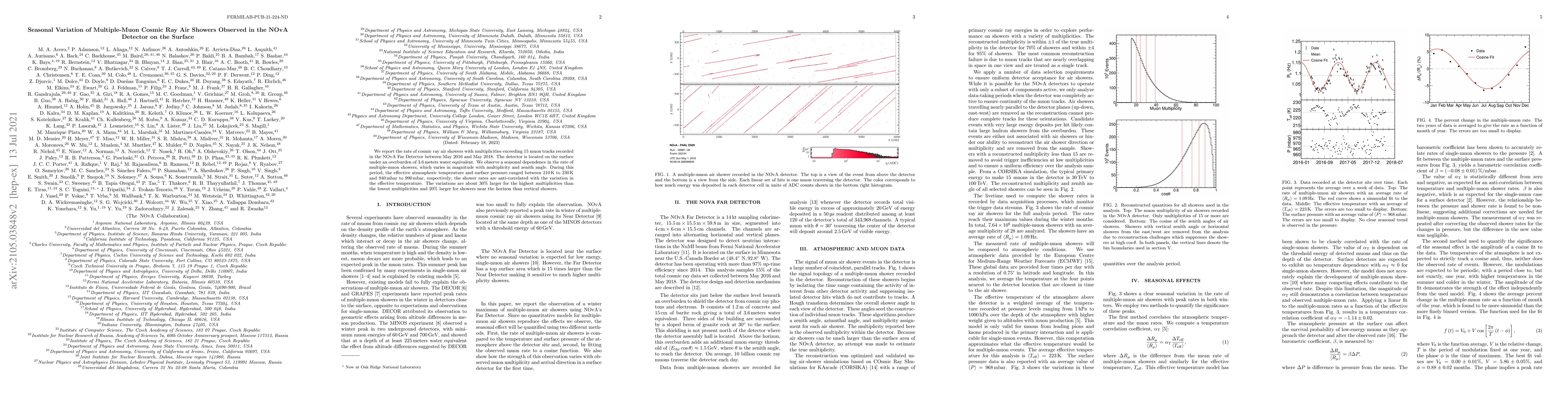 Thumbnail for Seasonal Variation of Multiple-Muon Cosmic Ray Air Showers Observed in
  the NOvA Detector on the Surface