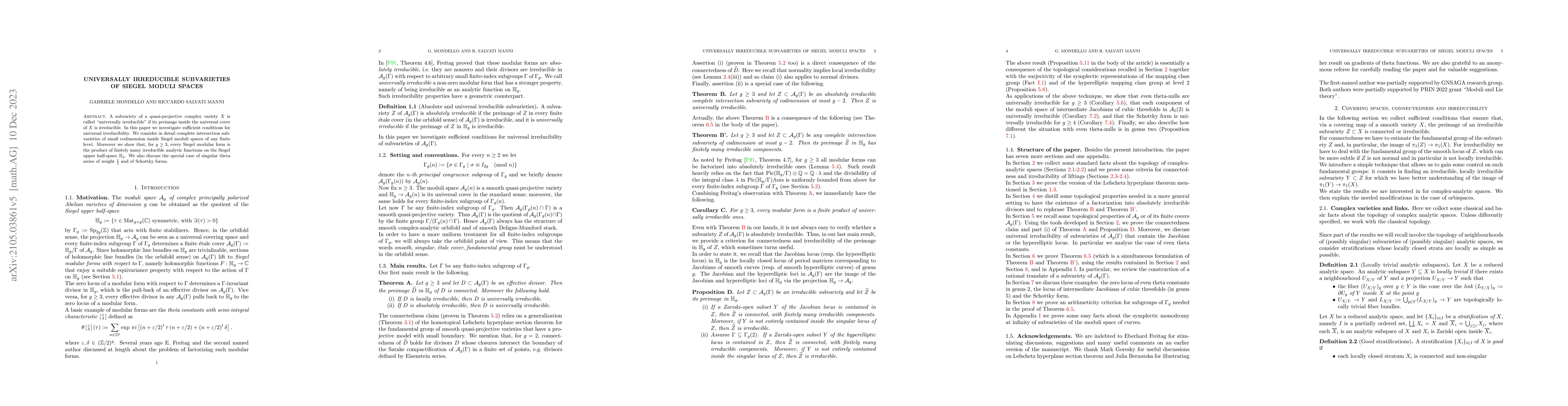 Thumbnail for Universally irreducible subvarieties of Siegel moduli spaces