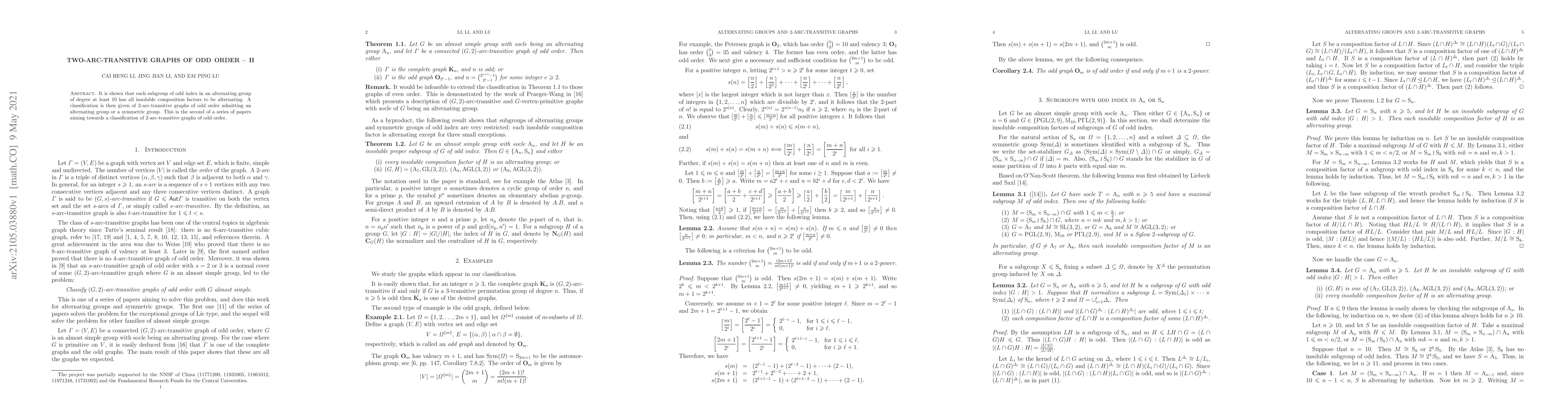Thumbnail for Two-arc-transitive graphs of odd order -- II