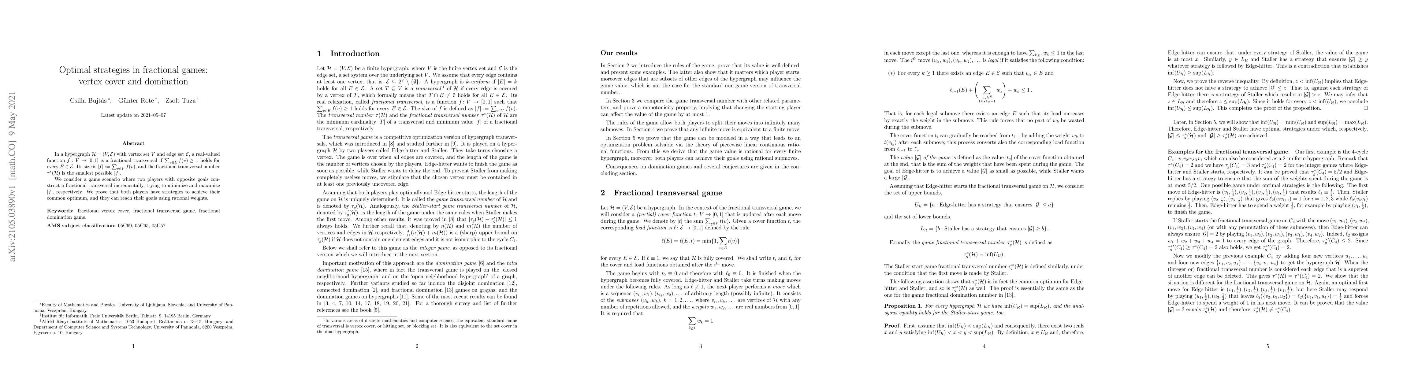 Thumbnail for Optimal strategies in fractional games: vertex cover and domination