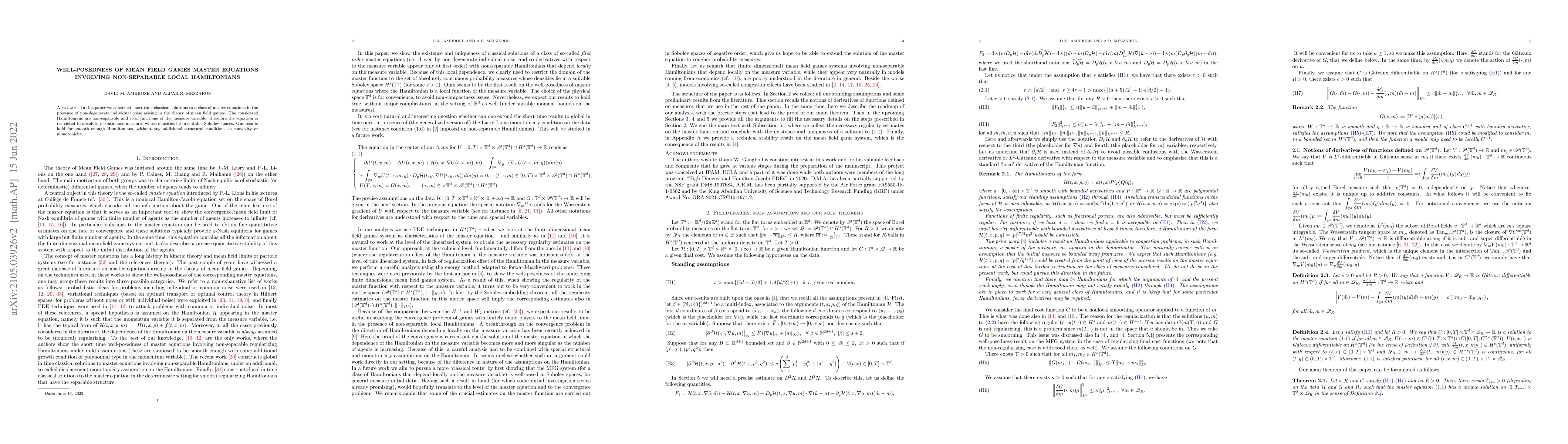 Thumbnail for Well-posedness of mean field games master equations involving
  non-separable local Hamiltonians