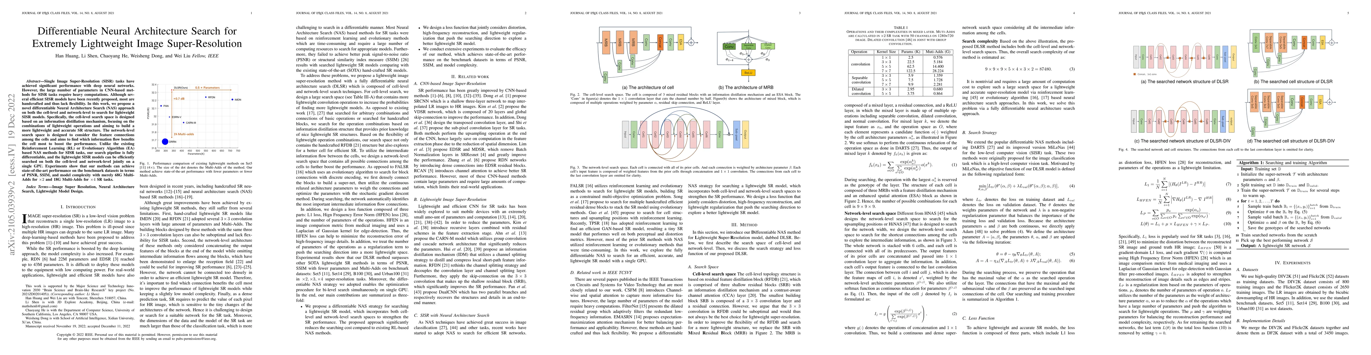 Thumbnail for Differentiable Neural Architecture Search for Extremely Lightweight
  Image Super-Resolution