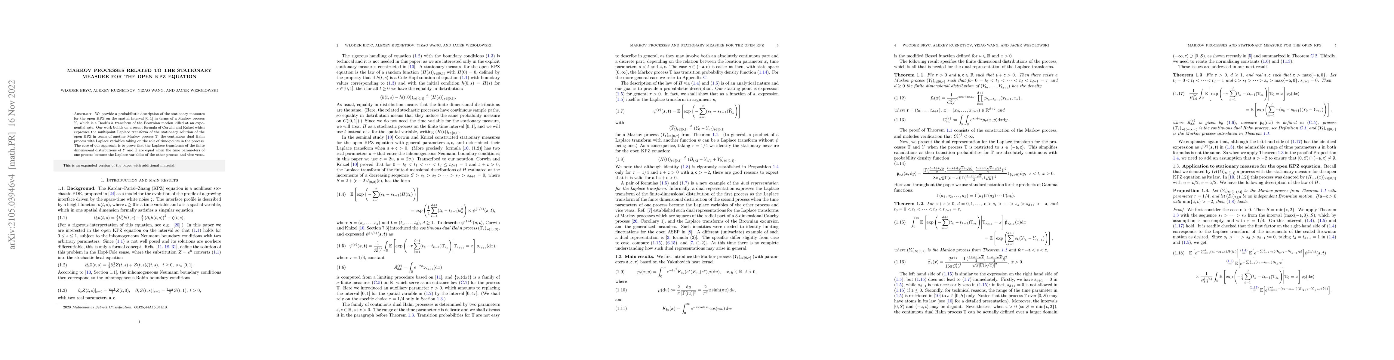 Thumbnail for Markov processes related to the stationary measure for the open KPZ
  equation