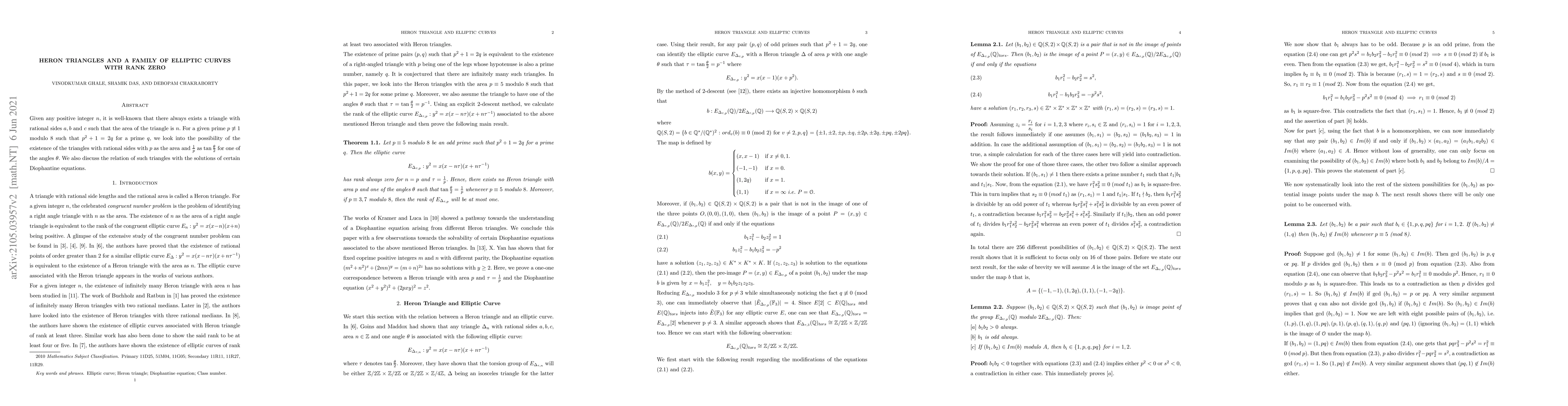 Thumbnail for Heron triangles and a family of elliptic curves with rank zero