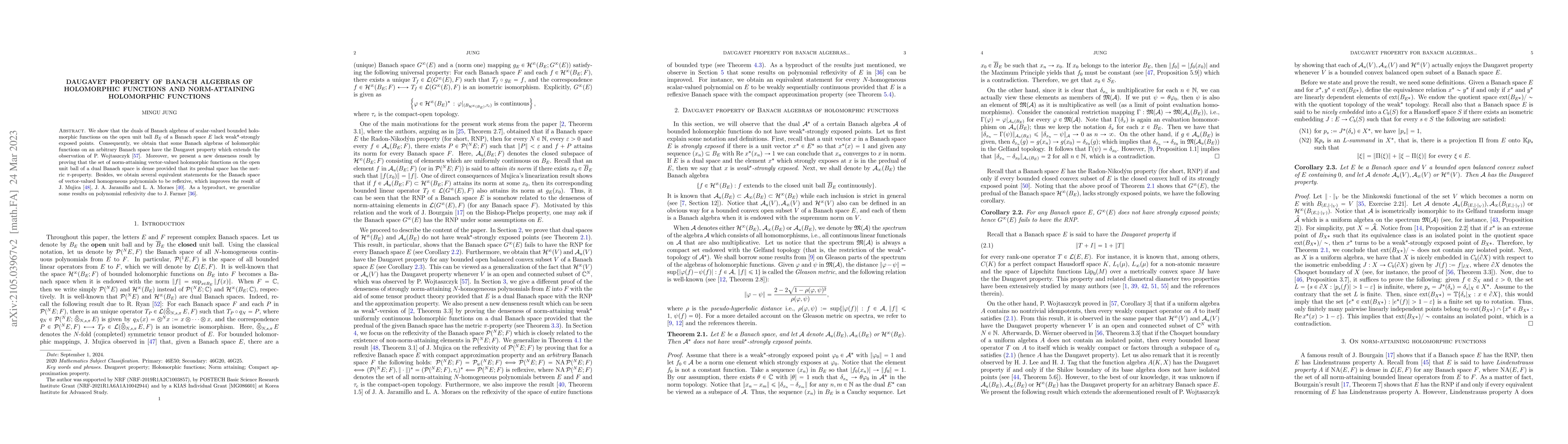 Thumbnail for Daugavet property of Banach algebras of holomorphic functions and
  norm-attaining holomorphic functions