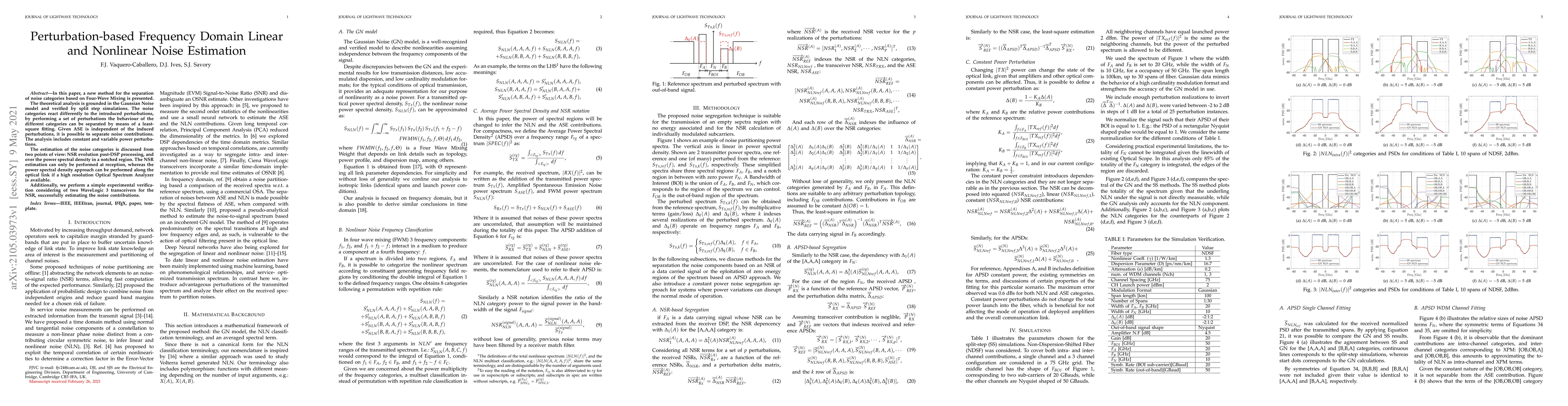 Thumbnail for Perturbation-based Frequency Domain Linear and Nonlinear Noise
  Estimation
