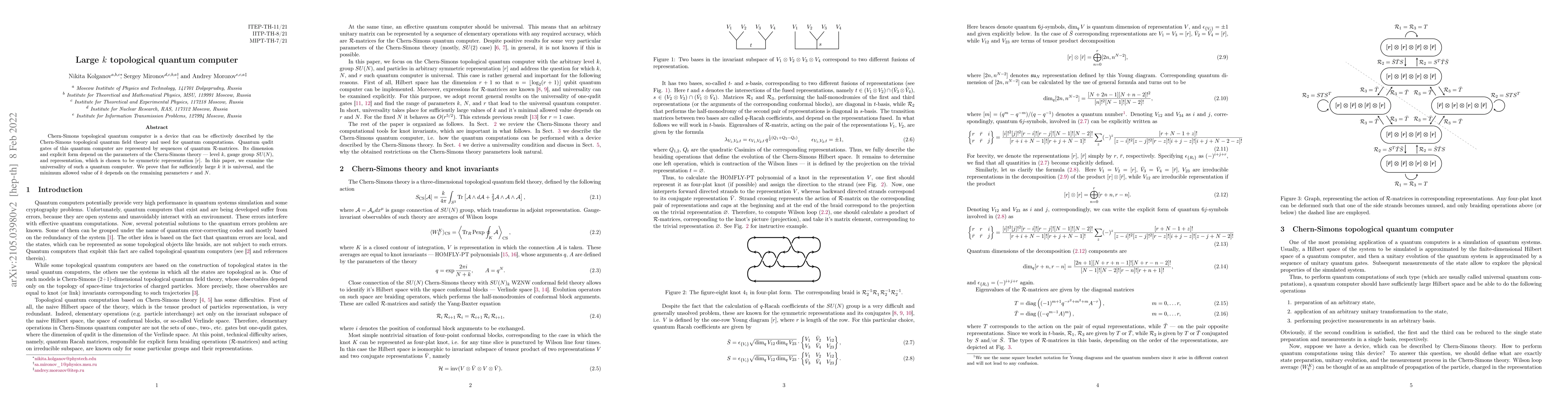 Thumbnail for Large $k$ topological quantum computer