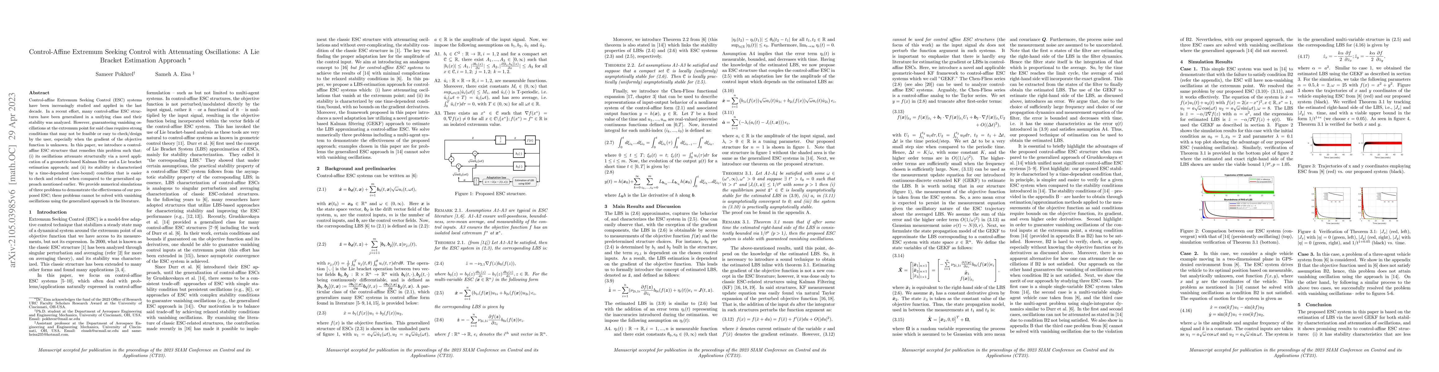 Thumbnail for Control-Affine Extremum Seeking Control with Attenuating Oscillations: A
  Lie Bracket Estimation Approach