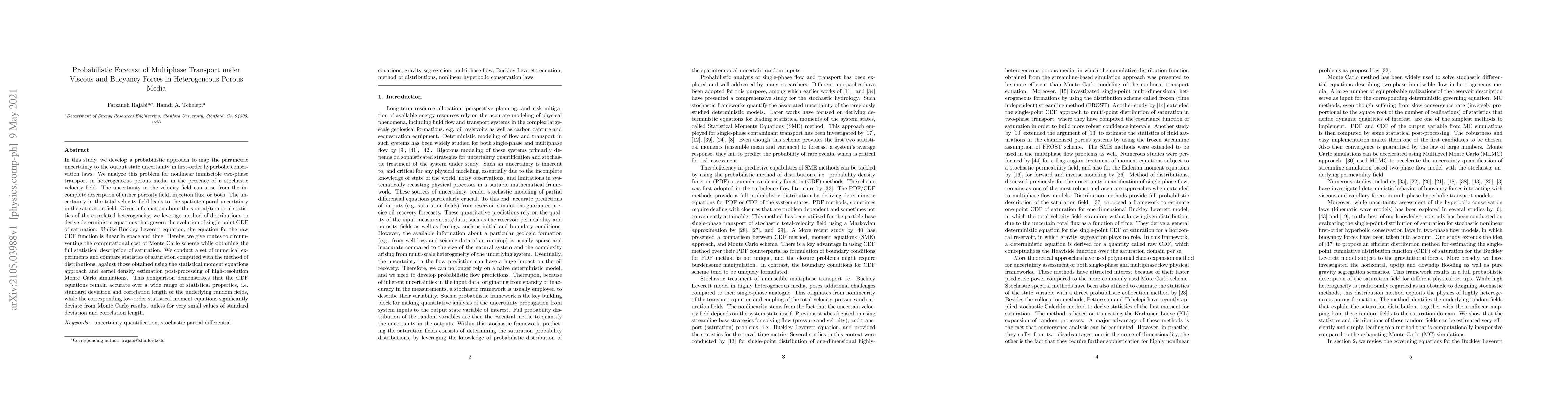 Thumbnail for Probabilistic forecast of multiphase transport under viscous and
  buoyancy forces in heterogeneous porous media