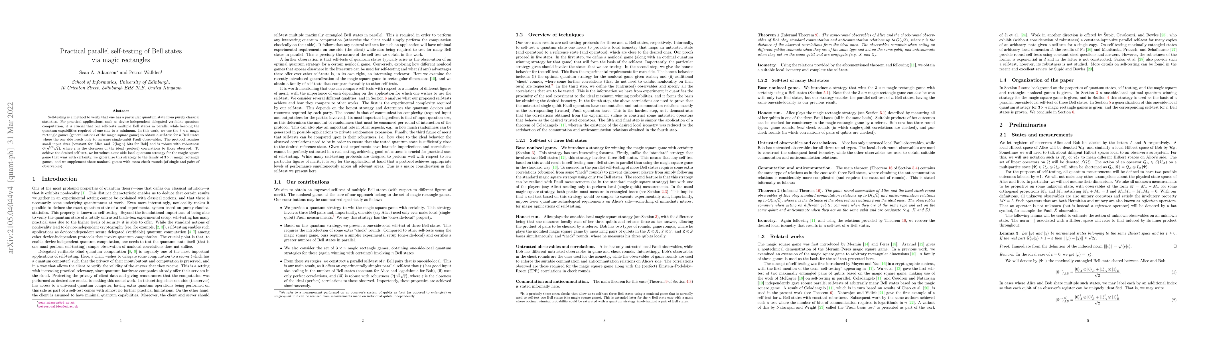 Thumbnail for Practical parallel self-testing of Bell states via magic rectangles