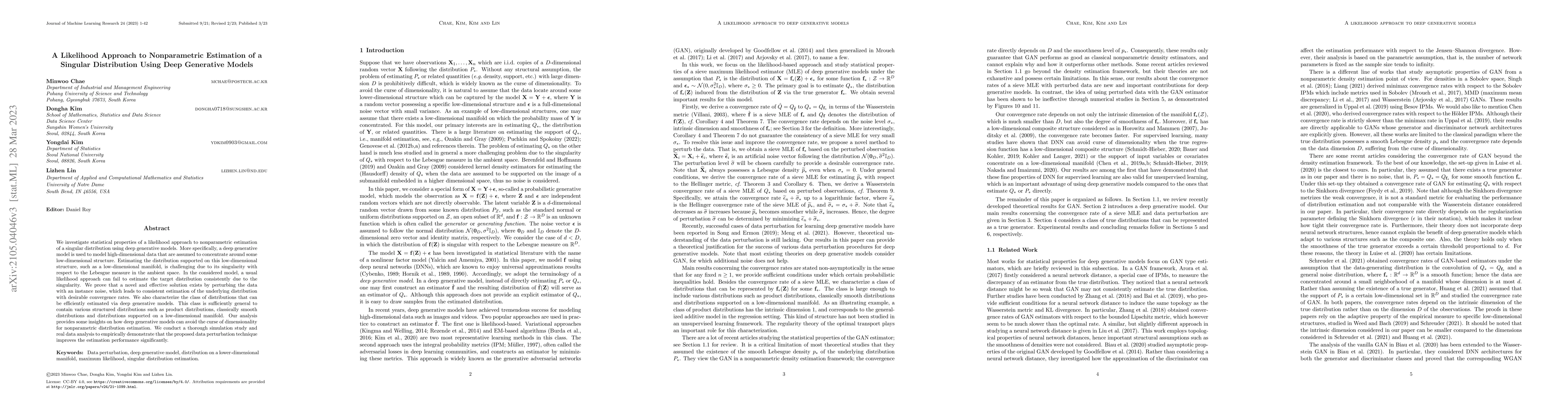 Thumbnail for A likelihood approach to nonparametric estimation of a singular
  distribution using deep generative models