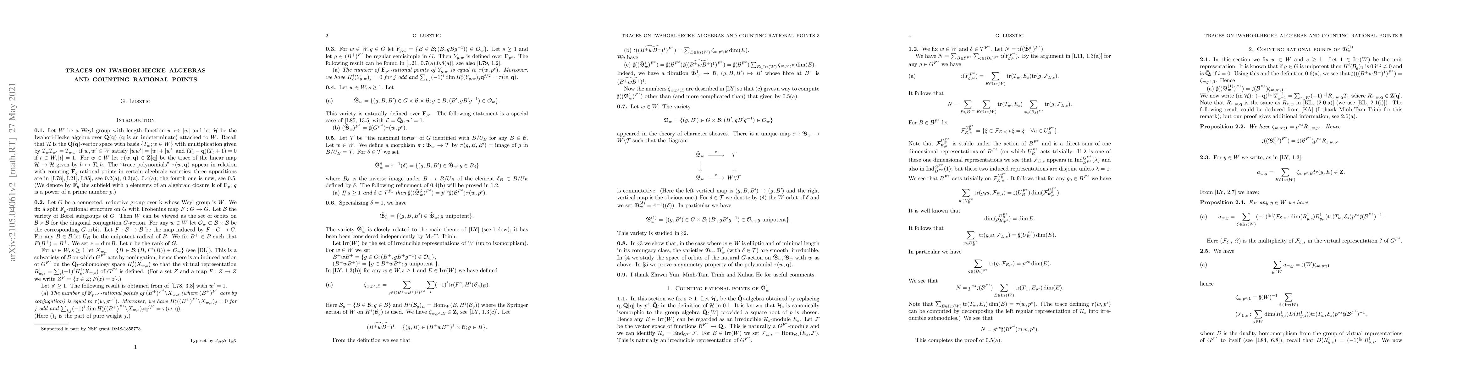 Thumbnail for Traces on Iwahori-Hecke algebras and counting rational points