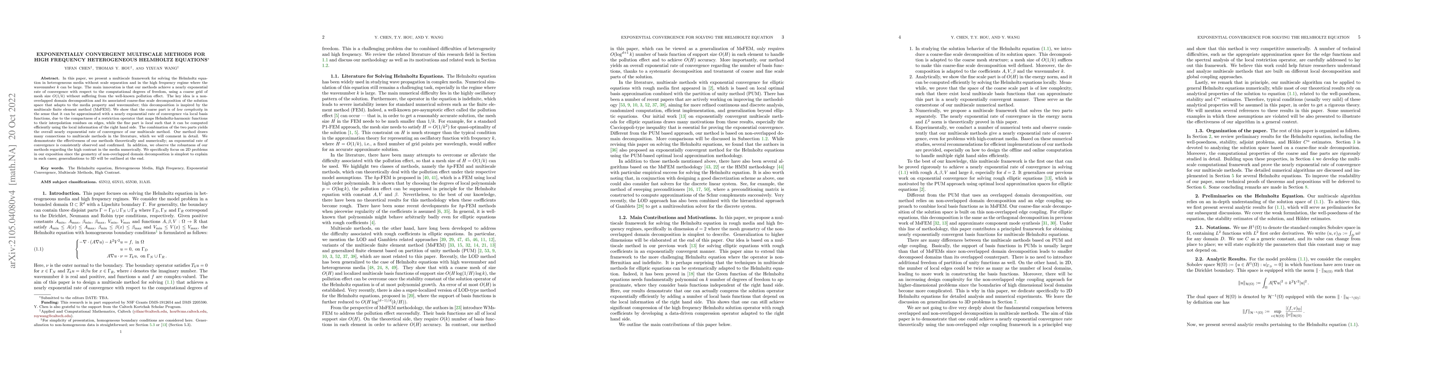 Thumbnail for Exponentially convergent multiscale methods for high frequency
  heterogeneous Helmholtz equations
