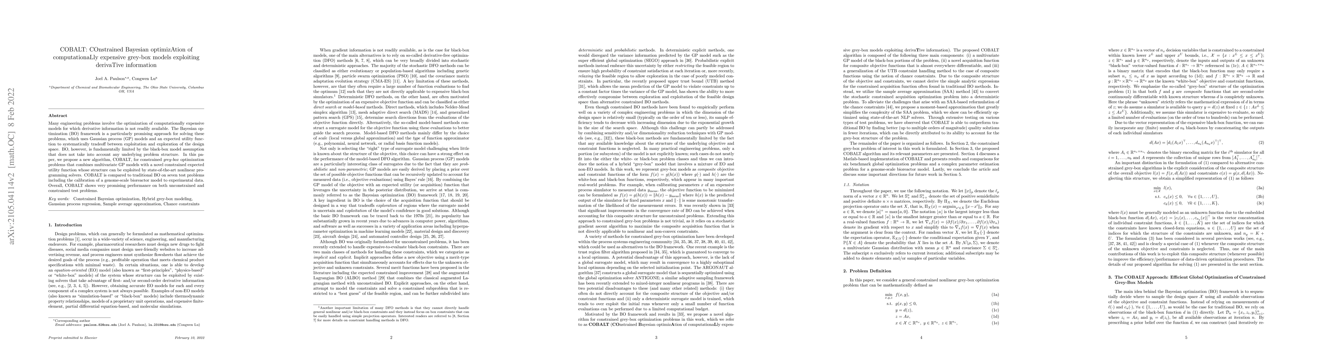 Thumbnail for COBALT: COnstrained Bayesian optimizAtion of computationaLly expensive
  grey-box models exploiting derivaTive information