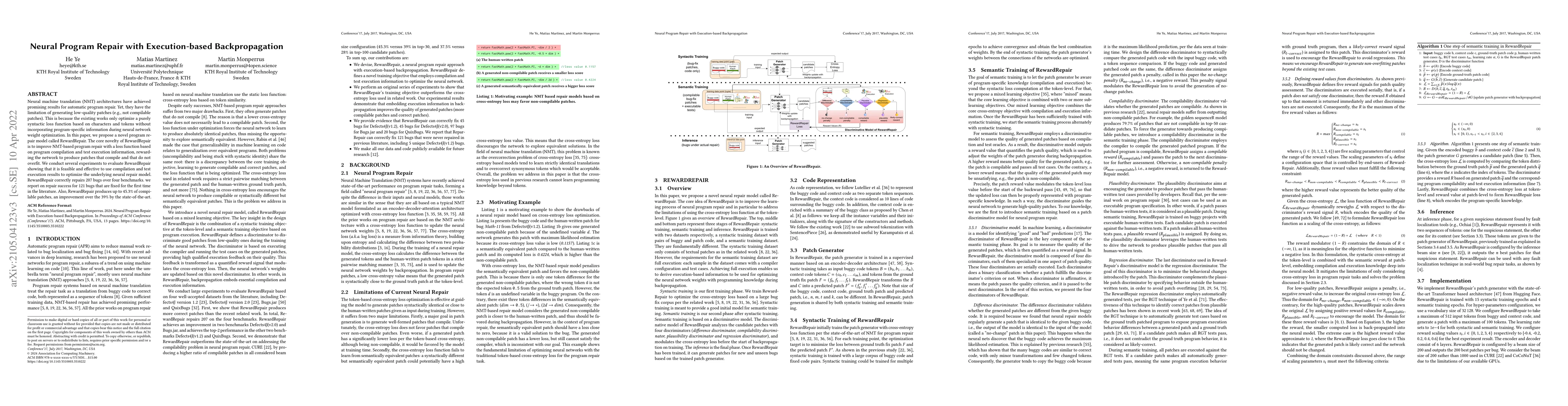 Thumbnail for Neural Program Repair with Execution-based Backpropagation