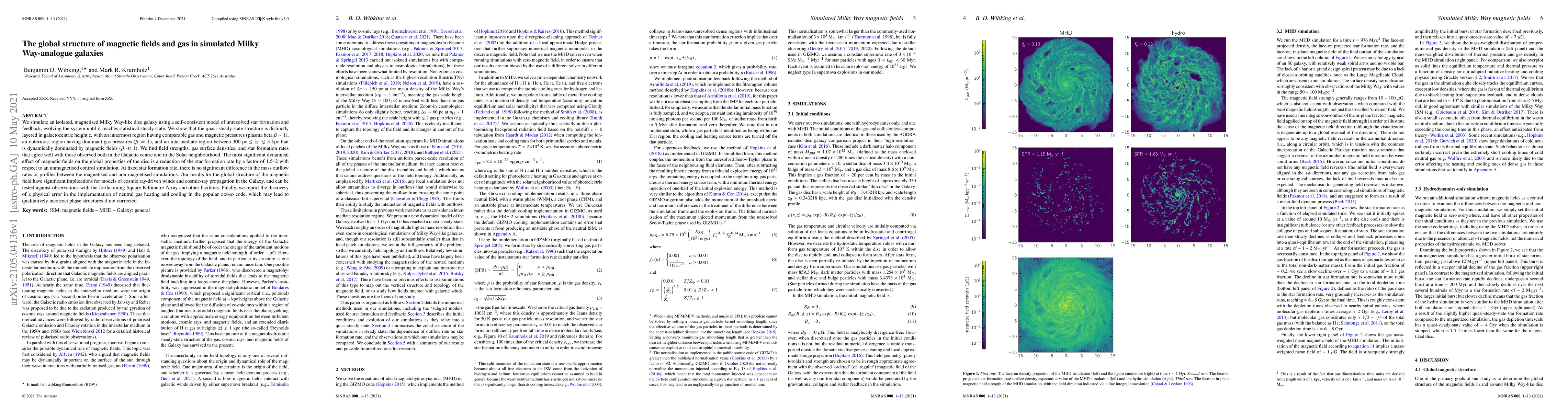 Thumbnail for The global structure of magnetic fields and gas in simulated Milky
  Way-analogue galaxies