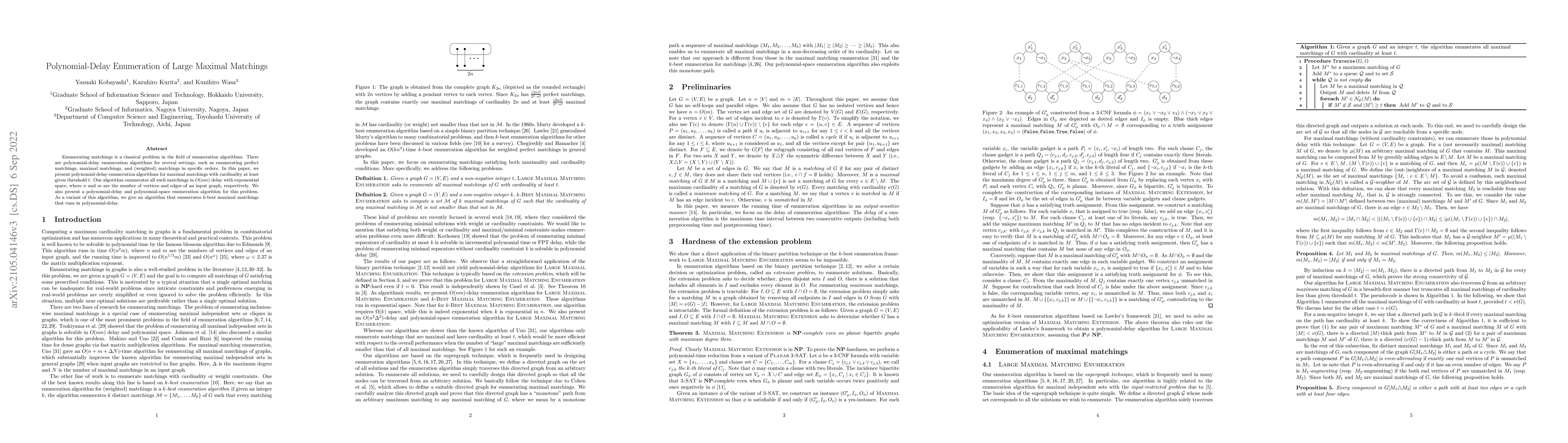 Thumbnail for Polynomial-Delay Enumeration of Large Maximal Matchings