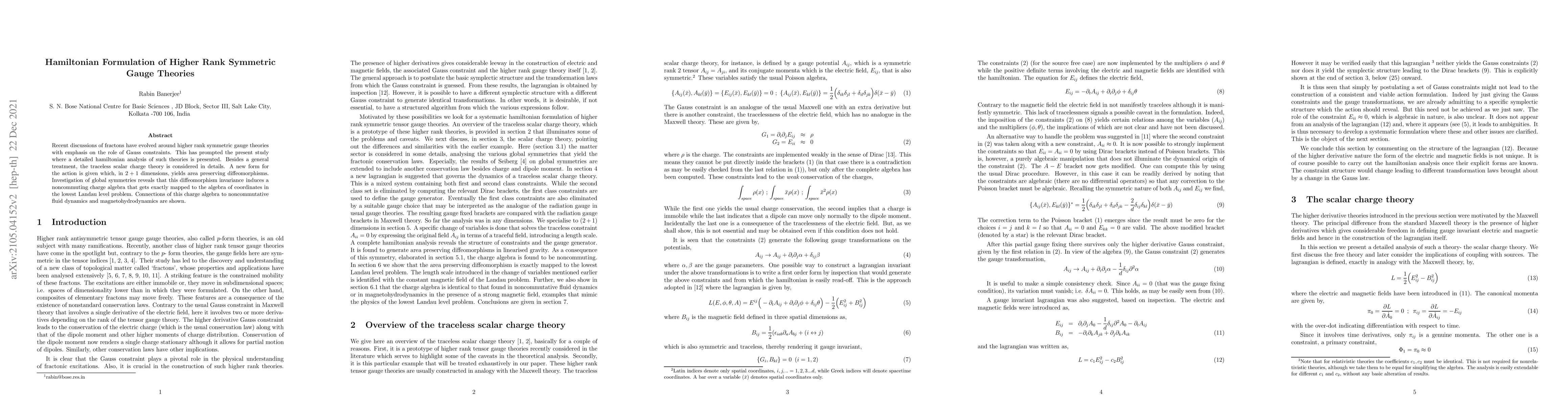 Thumbnail for Hamiltonian Formulation of Higher Rank Symmetric Gauge Theories