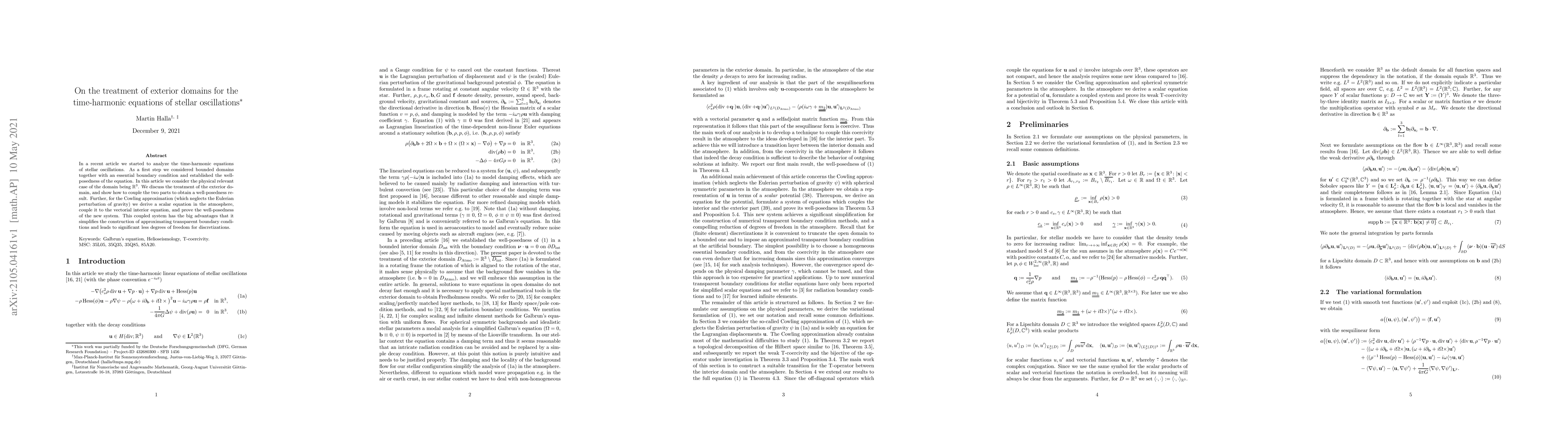 Thumbnail for On the treatment of exterior domains for the time-harmonic equations of
  stellar oscillations