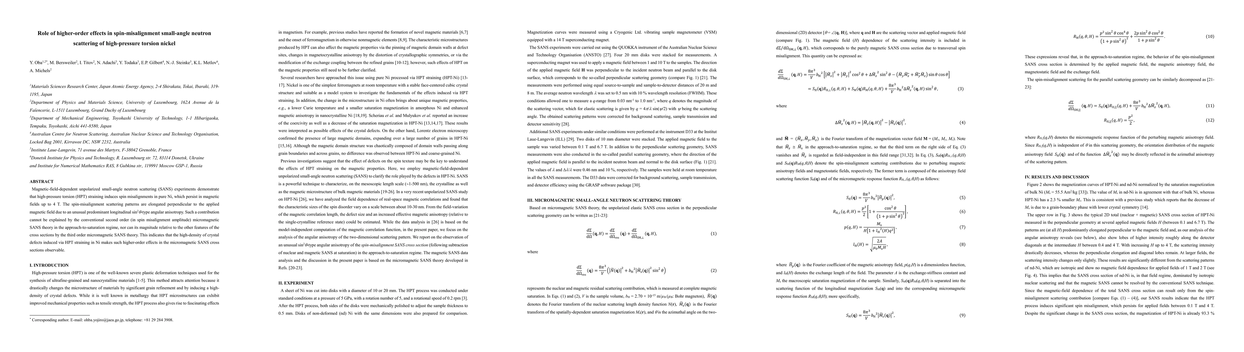 Thumbnail for Role of higher-order effects in spin-misalignment small-angle neutron
  scattering of high-pressure torsion nickel