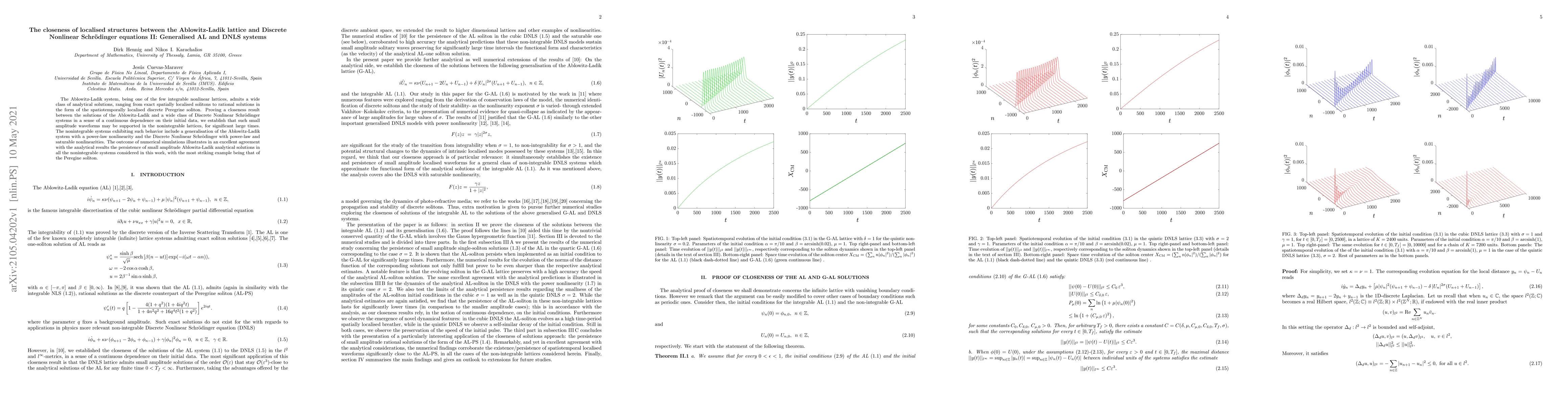 Thumbnail for The closeness of localised structures between the Ablowitz-Ladik lattice
  and Discrete Nonlinear Schr\"odinger equations II: Generalised AL and DNLS
  systems