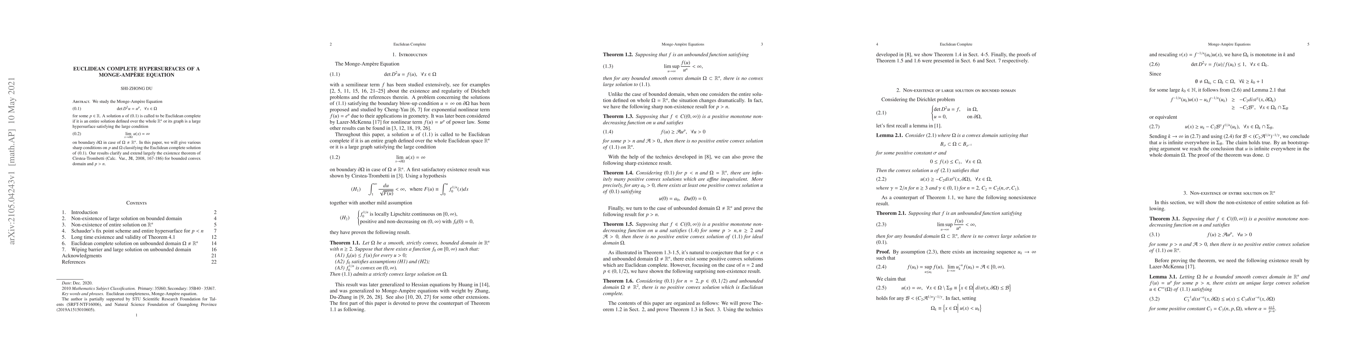 Thumbnail for Euclidean Complete Hypersurfaces of a Monge-Ampere Equation