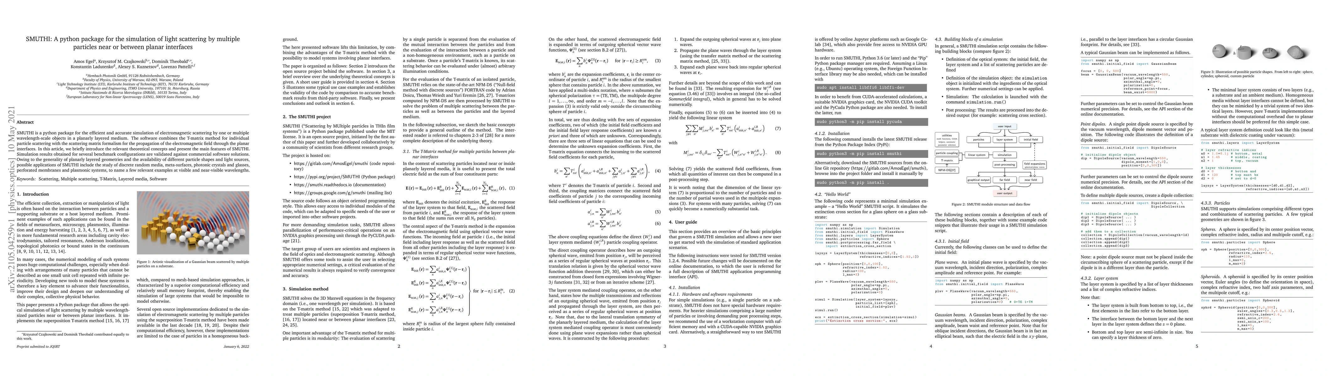 Thumbnail for SMUTHI: A python package for the simulation of light scattering by
  multiple particles near or between planar interfaces