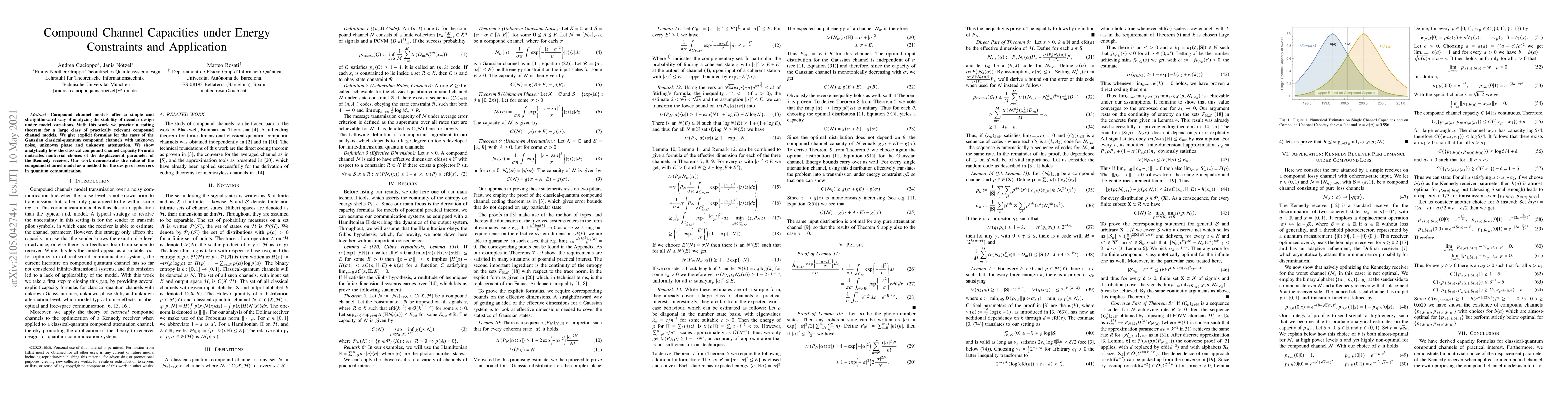 Thumbnail for Compound Channel Capacities under Energy Constraints and Application
