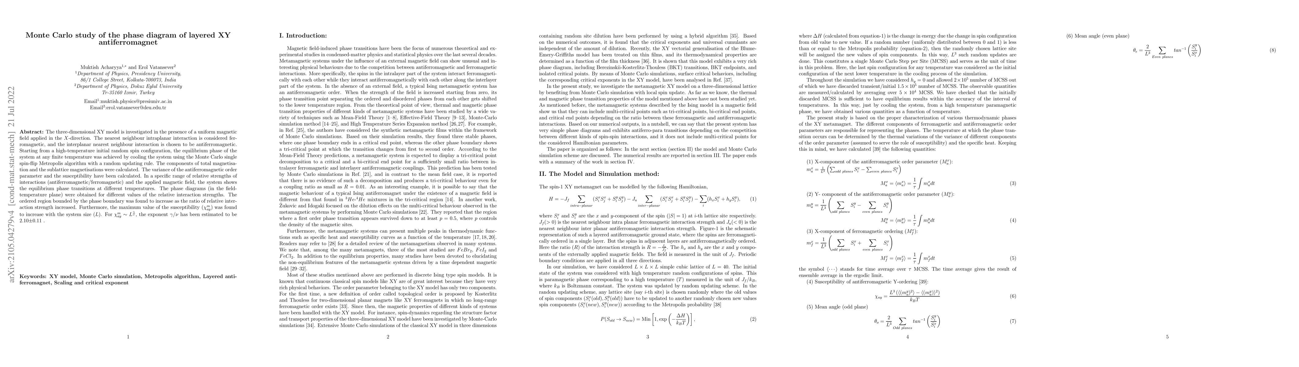 Thumbnail for Monte Carlo study of the phase diagram of layered XY antiferromagnet