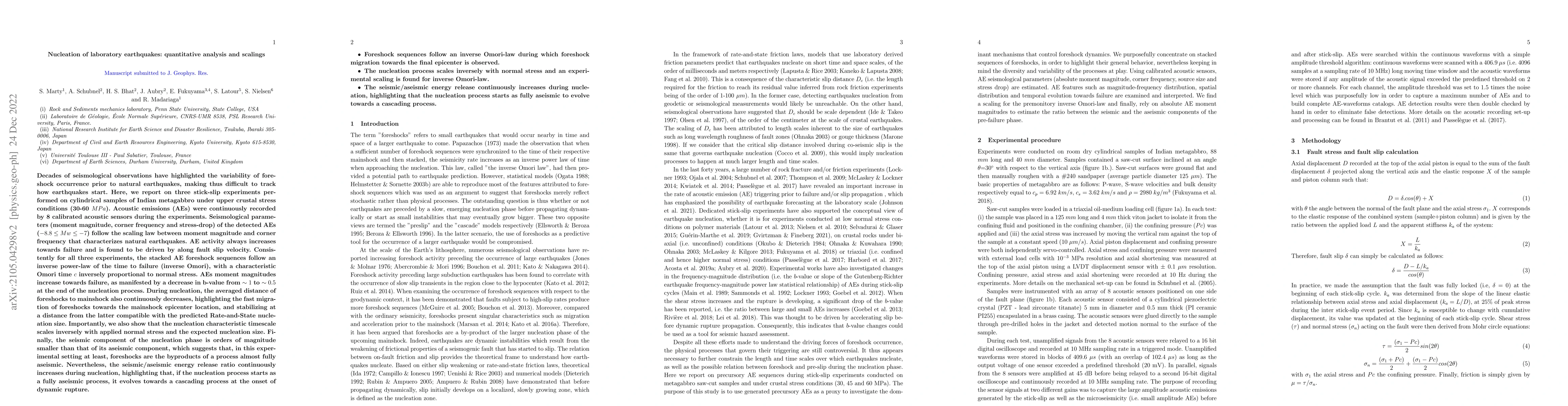 Thumbnail for Nucleation of laboratory earthquakes: quantitative analysis and scalings