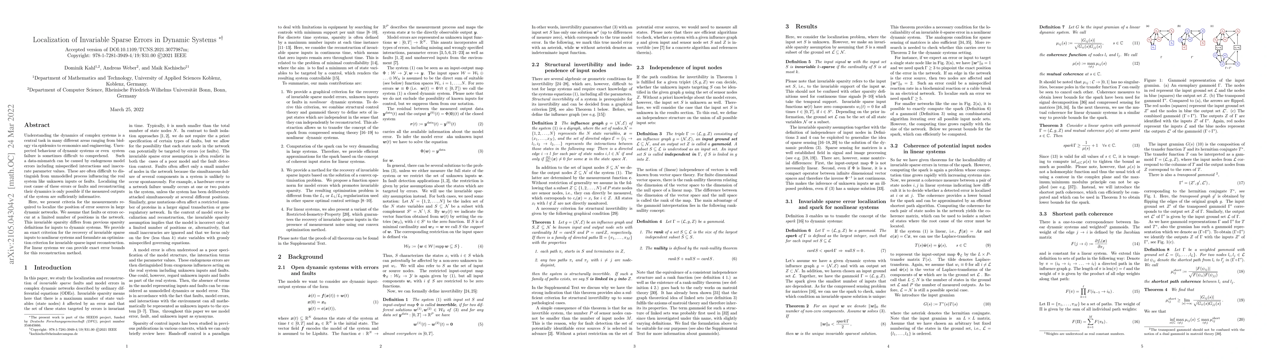 Thumbnail for Localization of Invariable Sparse Errors in Dynamic Systems
