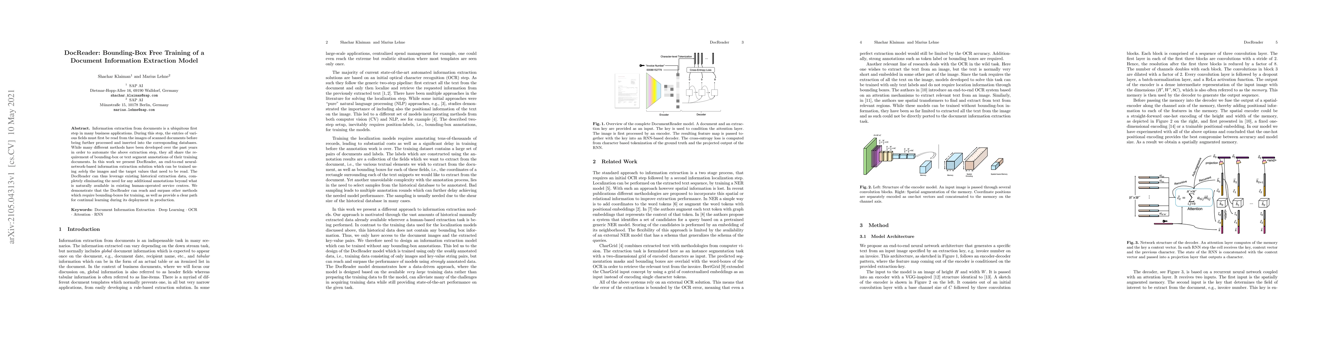 Thumbnail for DocReader: Bounding-Box Free Training of a Document Information
  Extraction Model