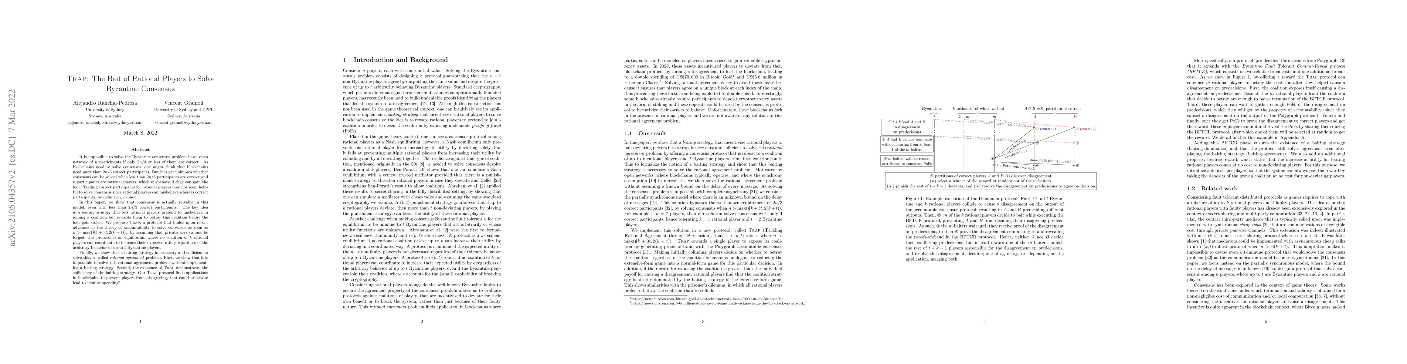 Thumbnail for TRAP: The Bait of Rational Players to Solve Byzantine Consensus