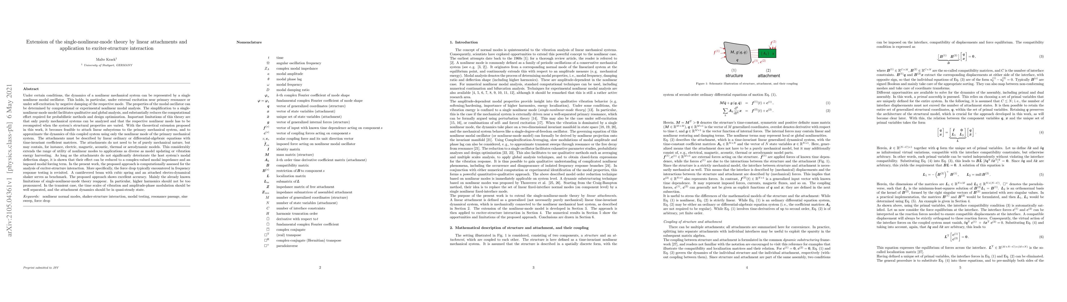 Thumbnail for Extension of the single-nonlinear-mode theory by linear attachments and
  application to exciter-structure interaction