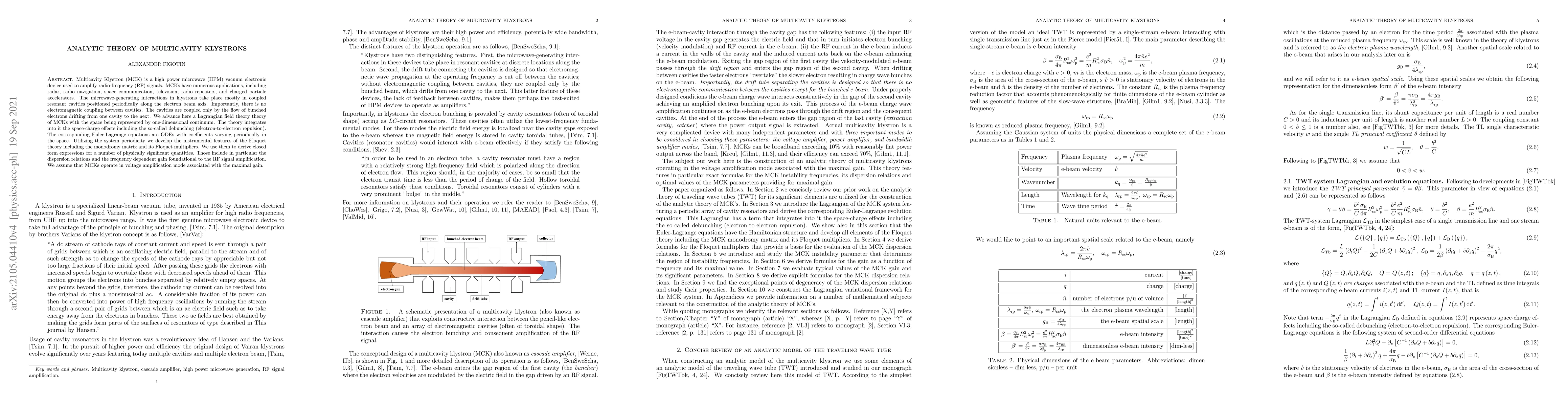 Thumbnail for Analytic theory of multicavity klystron