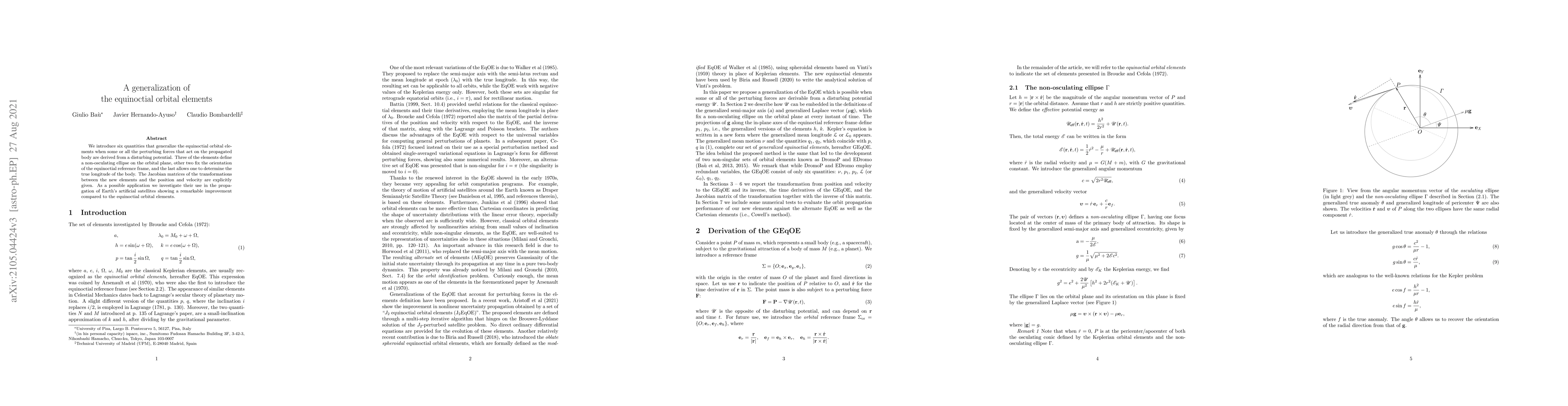 Thumbnail for A generalization of the equinoctial orbital elements