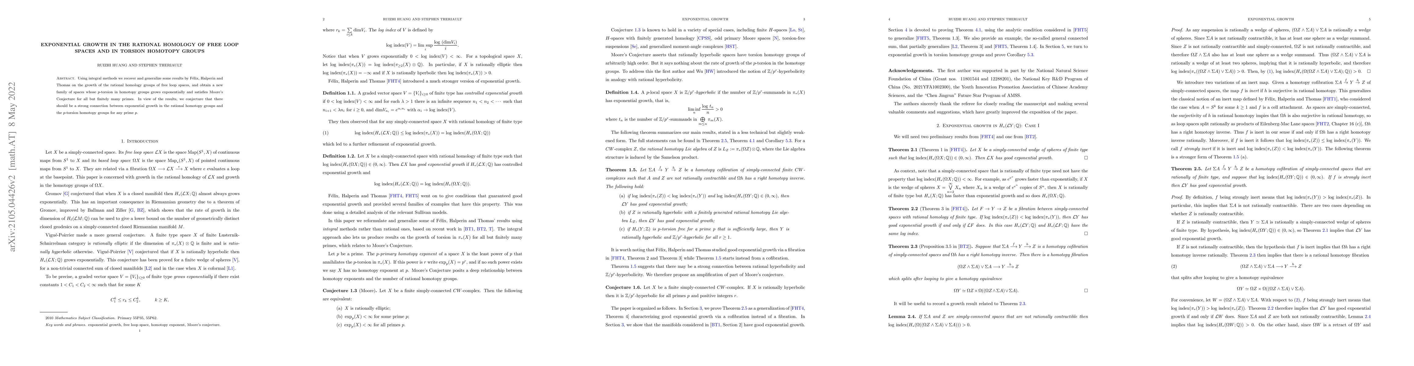 Thumbnail for Exponential growth in the rational homology of free loop spaces and in
  torsion homotopy groups