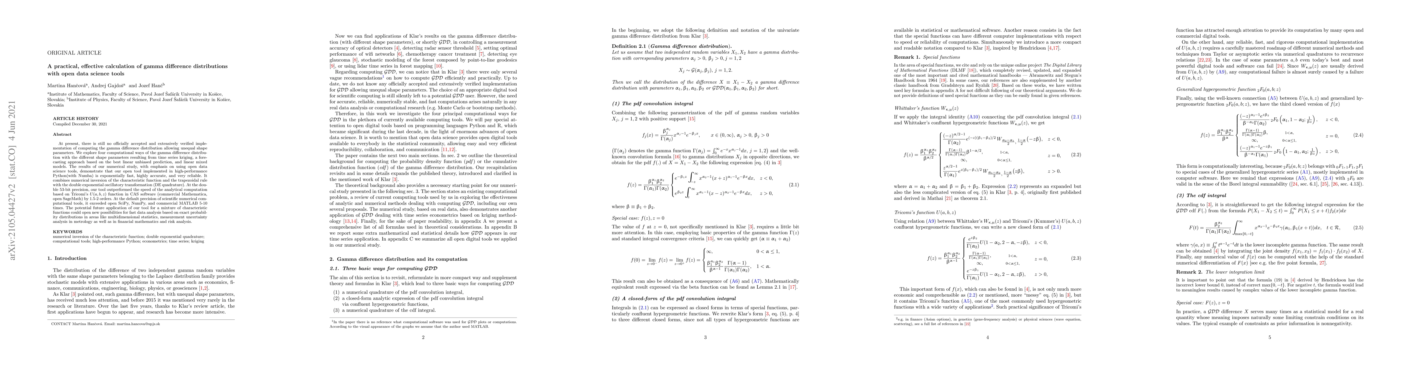 Thumbnail for A practical, effective calculation of gamma difference distributions
  with open data science tools