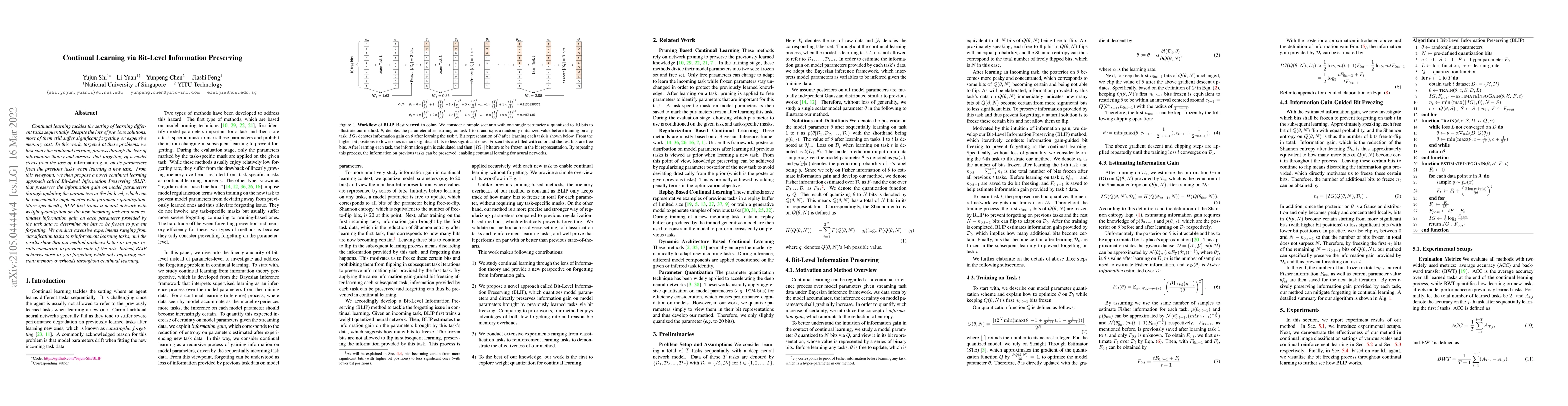 Thumbnail for Continual Learning via Bit-Level Information Preserving
