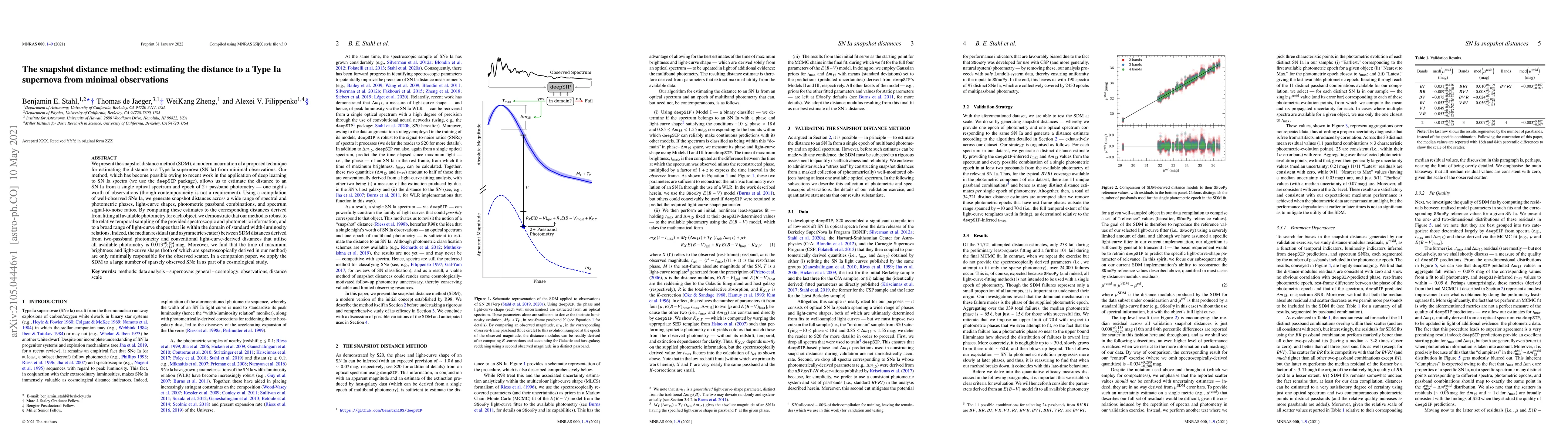 Thumbnail for The snapshot distance method: estimating the distance to a Type Ia
  supernova from minimal observations