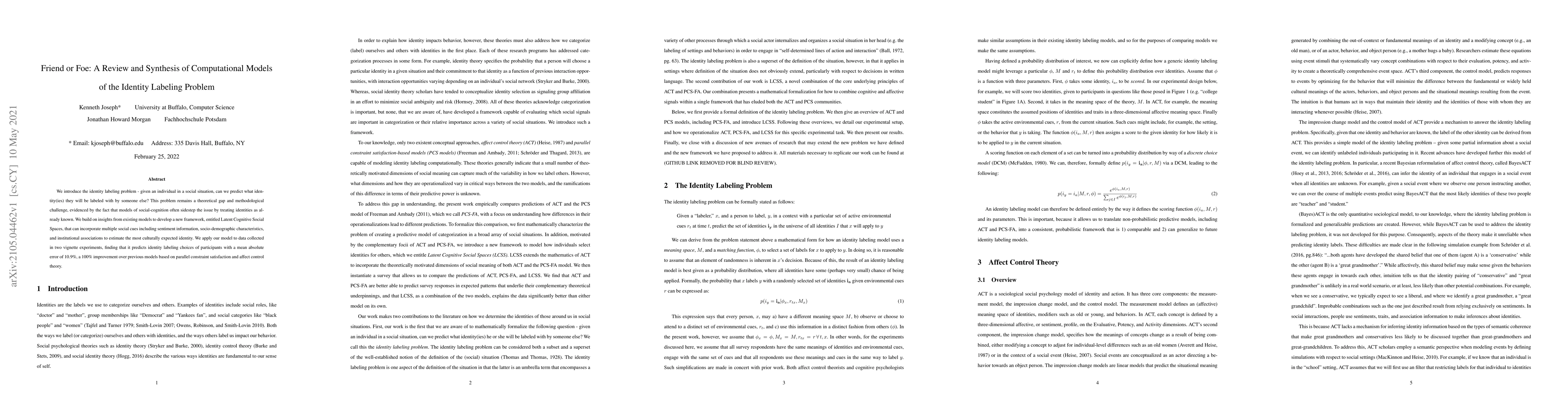 Thumbnail for Friend or Foe: A Review and Synthesis of Computational Models of the
  Identity Labeling Problem