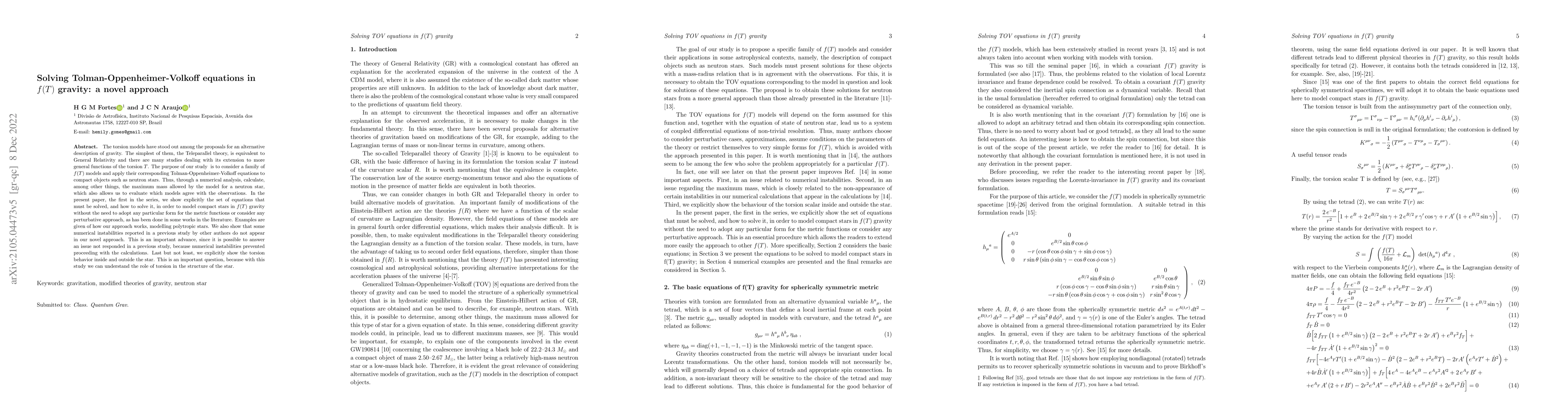 Thumbnail for Solving Tolman-Oppenheimer-Volkoff equations in $f(T)$ gravity: a novel
  approach