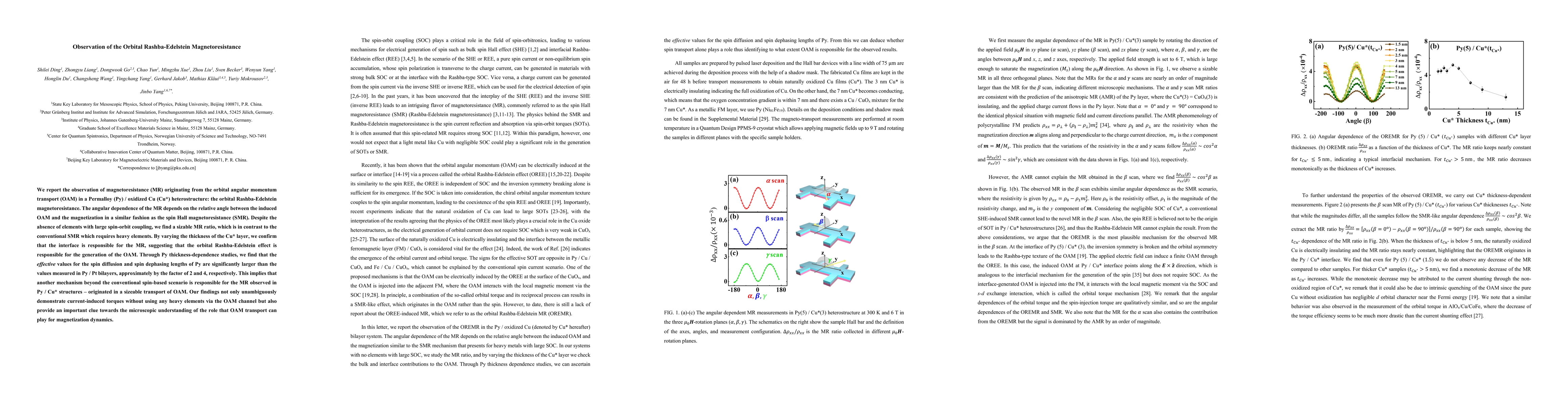 Thumbnail for Observation of the Orbital Rashba-Edelstein Magnetoresistance