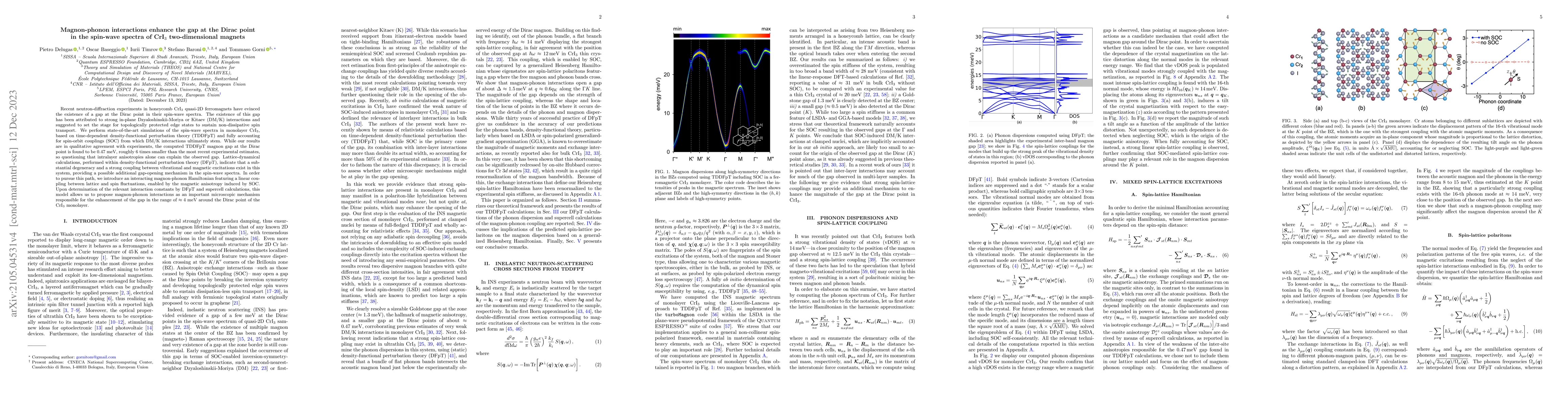 Thumbnail for Magnon-phonon interactions enhance the gap at the Dirac point in the
  spin-wave spectra of CrI$_3$ two-dimensional magnets