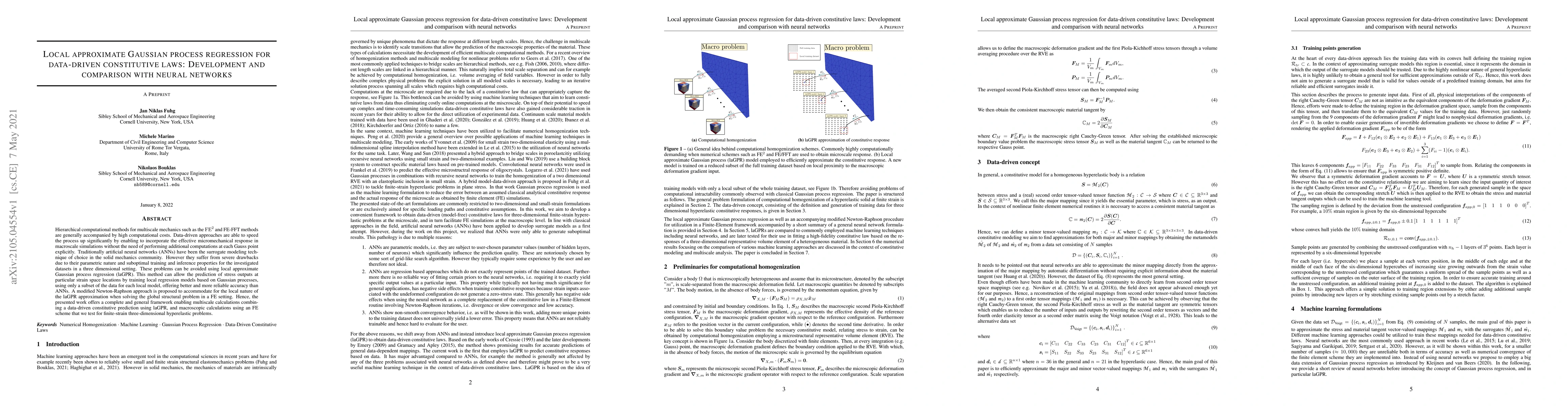 Thumbnail for Local approximate Gaussian process regression for data-driven
  constitutive laws: Development and comparison with neural networks