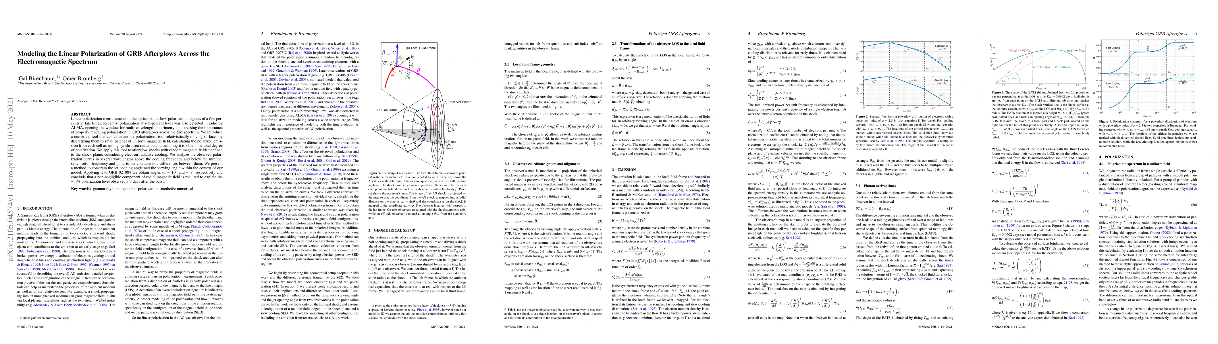 Thumbnail for Modeling the Linear Polarization of GRB Afterglows Across the
  Electromagnetic Spectrum
