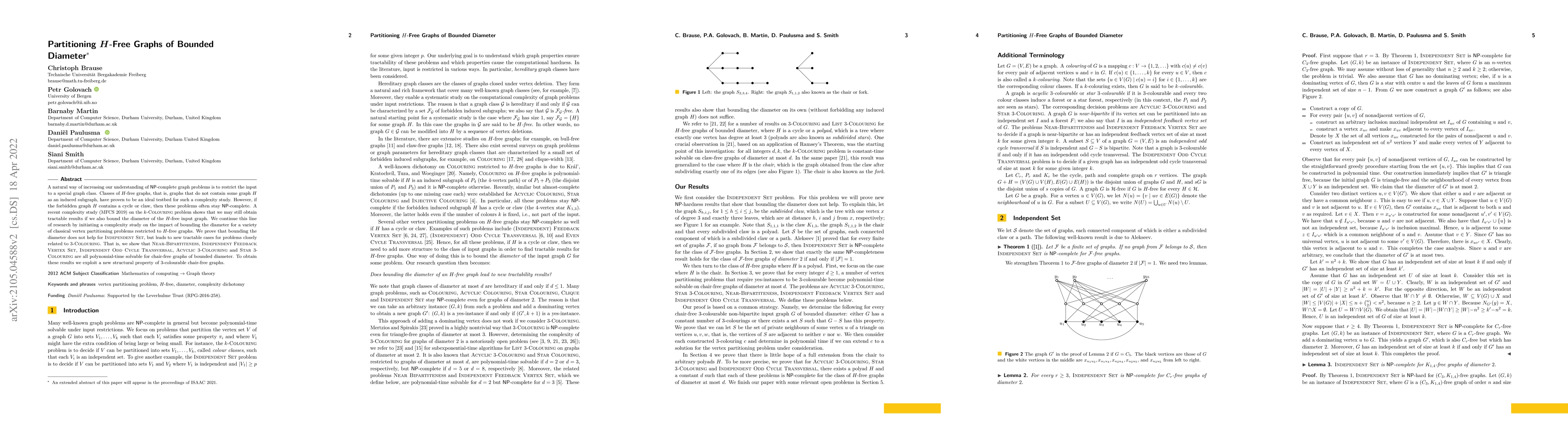 Thumbnail for Partitioning H-Free Graphs of Bounded Diameter