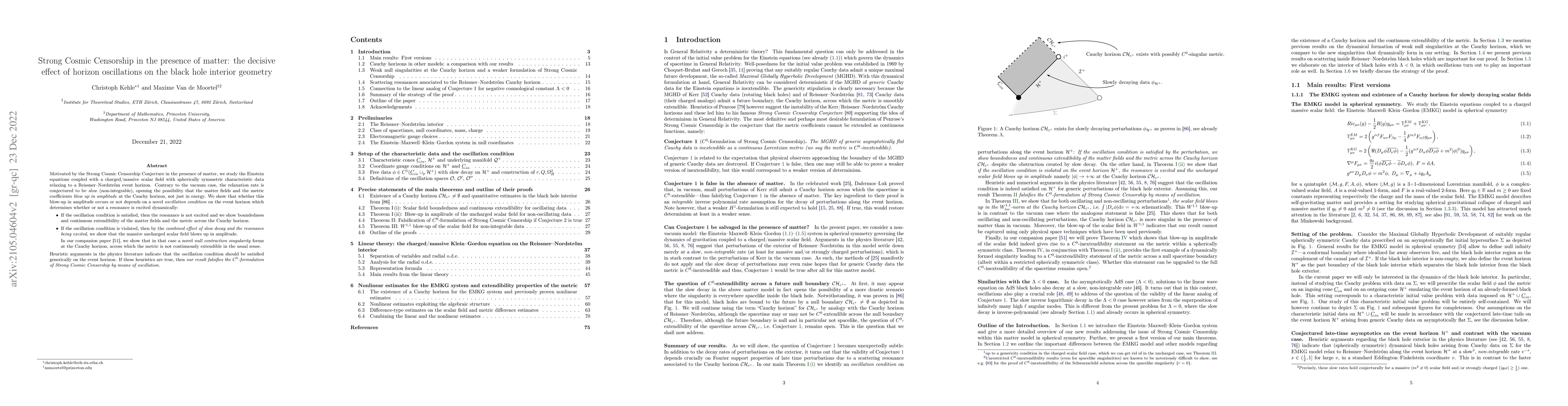 Thumbnail for Strong Cosmic Censorship in the presence of matter: the decisive effect
  of horizon oscillations on the black hole interior geometry
