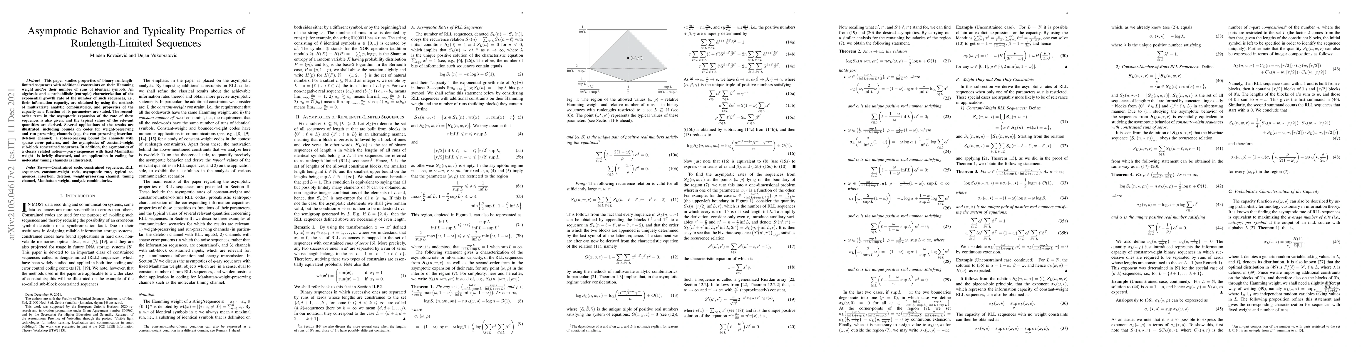 Thumbnail for Asymptotic Behavior and Typicality Properties of Runlength-Limited
  Sequences